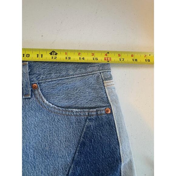 Levis Premium 501 Shorts Womens 29 Patchwork Distressed High Rise Denim Frayed - Picture 6 of 13